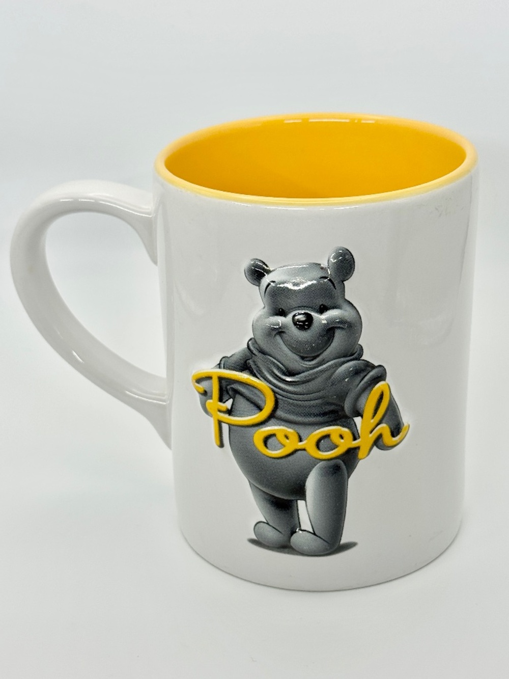 Disney Winnie the Pooh Mug 3D Raised Genuine Parks Merch Yellow inside 4.5" high